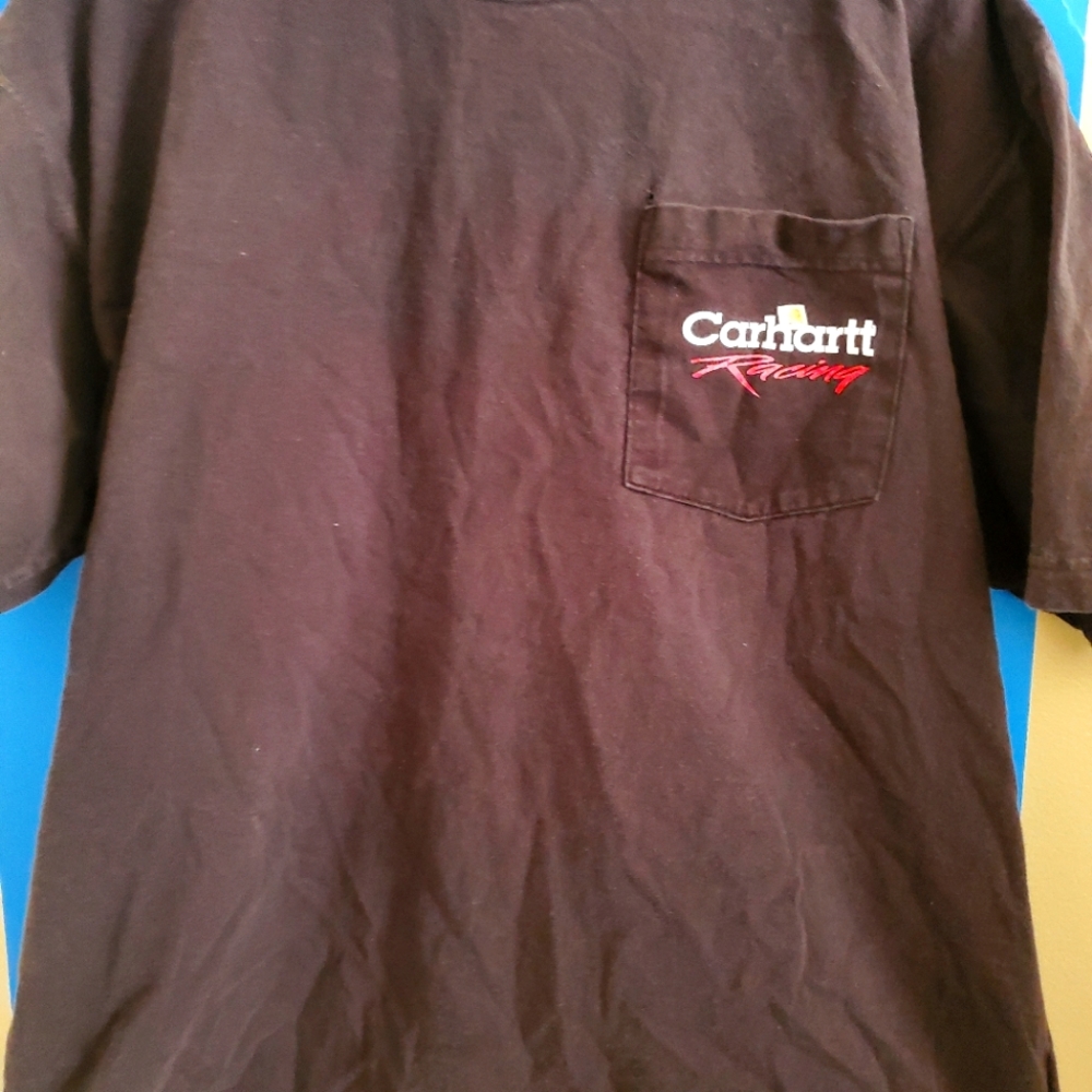 Black Carhartt racing shirt. Large size. Stylish and durable. Ready to race.